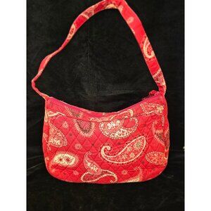 Vera Bradley Quilted Red Paisley Shoulder Bag With Zippered Front Pocket